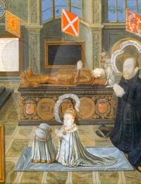 Matthew Stewart, Margaret Douglas, their son Charles, and grandson James VI of Scotland mourn Henry Stewart.