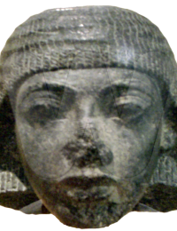 Stone head carving of Paramessu (Ramesses I), originally part of a statue depicting him as a scribe. On display at the Museum of Fine Arts, Boston
