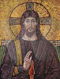 6th-century mosaic of Jesus at Basilica of Sant&#039;Apollinare Nuovo in Ravenna