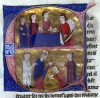 Baldwin IV on his sickbed and Baldwin V being crowned - from a manuscript of William of Tyre&#039;s Historia and Old French Continuation, painted in Acre during the 13th century