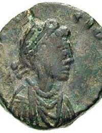 Galla Placidia on a coin struck by her son Valentinian III.