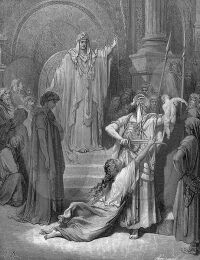Judgment of Solomon. Nineteenth century engraving by Gustave Doré