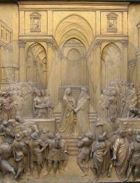 Renaissance relief of the Queen of Sheba meeting Solomon - gate of Florence Baptistry