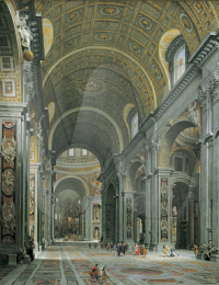 The interior of St. Peter&#039;s Basilica by Giovanni Paolo Pannini.