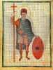 Louis the Pious, contemporary depiction from 826 as a miles Christi (soldier of Christ), with a poem of Rabanus Maurus overlaid.
