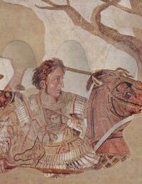 Alexander fighting the Persian king Darius III. From Alexander Mosaic, from Pompeii, Naples, Naples National Archaeological Museum