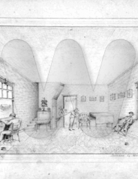 Drawing by Max Neugass of himself and fellow prisoners at Fort Delaware.